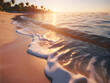 Tranquil Shores: Soft sunset light bathes a secluded beach, creating a scene of serenity and unspoiled beauty. generative AI