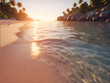 Tranquil Shores: Soft sunset light bathes a secluded beach, creating a scene of serenity and unspoiled beauty. generative AI