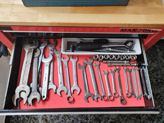 Detail of the open tool and wrench drawer