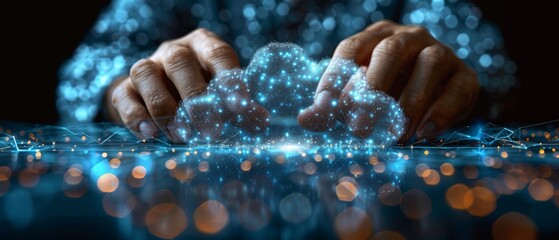 Aufkleber - Hand of a businessman working with a Cloud Computing diagram on a new interface for computers