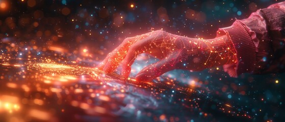 Leinwandbilder - Hand of a woman touching the metaverse universe, digital transformation concept for the next generation of technology.