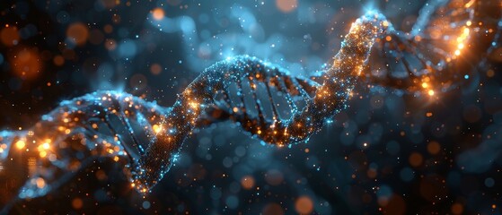 Wall Mural - an abstract dark and blue digital background depicts the transfer of dna biology data, as well as co
