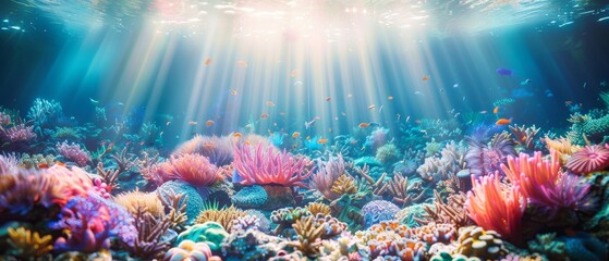 Sticker - Coral reef with tropical fish under water