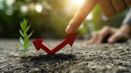 Aufkleber - A businessman points an arrow in a growing corporate graph. The beginning of success and the growth of the organization. Start-up concept.