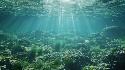 Poster - An underwater scene showing a tropical seabed with a reef and a sunny sky