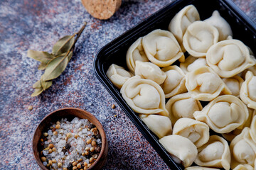 Wall Mural - Russian homemade meat dumplings pelmeni.