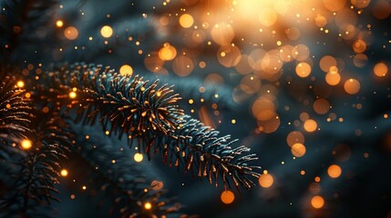 Poster - Isolated modern illustration of an abstract Christmas card with fir tree branch. Low poly style design. Abstract geometric background. Wireframe light connection structure. Modern 3D graphic concept.
