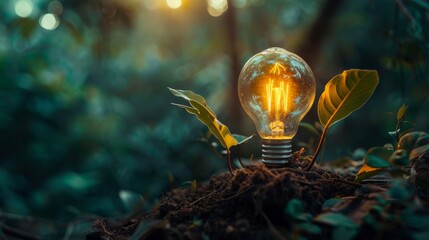 Aufkleber - The bulb concept for plant growth and environmental protection. Renewable, sustainable energy sources.