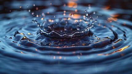 Sticker - Ripple effect with water waves on a blue background. Circular wave top view Illustration of liquid splashes on a blue background.