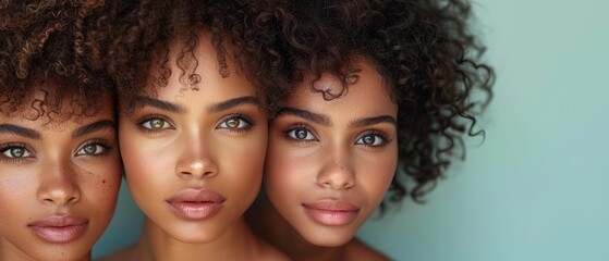 Wall Mural - Skincare models with perfect skin and curly hair. Spa treatment concept. Web banner.