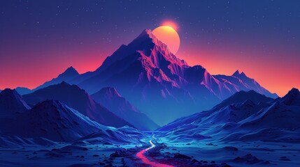 Aufkleber - Successful path to the top of the mountain on a blue background. Modern illustration showing step-by-step success.