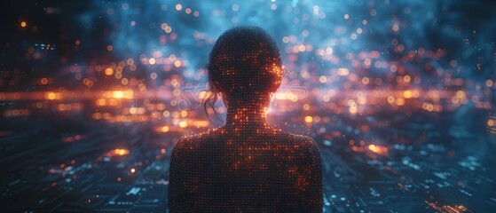 Fototapete - In this concept, humans use intelligent artificial intelligence technology to solve problems, by entering commands to generate solutions. Let AI assist humans in their work.