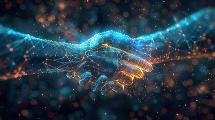 Aufkleber - Handshake origami with an inscription on a white background. A starry sky, consisting of stars, and the universe.  business illustration.