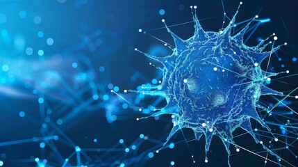 Aufkleber - Computer virus, allergy bacteria, medical healthcare, mobiology concept. Germ, pathogen organism, infectious microbe. Abstract  3d microbe isolated on blue background.