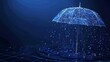 © Zaleman - Abstract wire umbrella cover in rain illustration on dark blue background with water fall drops. Meteorology, safety, autumn season.