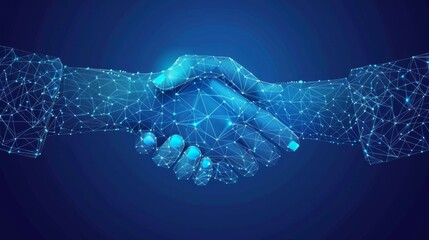 Aufkleber - Handshake isolated on blue background. Business agreement, teamwork, partnership deal, businessman cooperation, corporate meeting, contract, friendship concept  illustration.