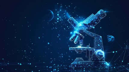 Leinwandbilder - In the form of a starry sky or space, a microscope is represented as a series of points, lines, and shapes, similar to planets and the universe. This is a  design concept for education and