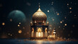 Islamic holiday Ramadan kareem event background, decorate with Arabic lantern, moon, crescent, and mosque dome, festive greeting card design, Eid Mubarak scene, 