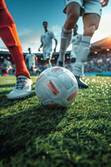 close up of soccer ball on soccer field.