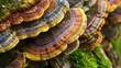 many-colored polypore mushroom, Coriolus versicolor fungus in nature