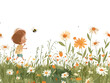  A young child skips through a field of wildflowers giggling as a bumblebee buzzes around a nearby daisy. 