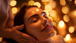 beautiful woman with closed eyes in spa salon