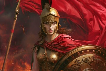 Athena wise warrior. Plato space. Generate Ai