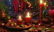 Traditional oil lamps with flower decoration for  Tamil New Year 