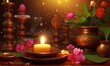 Traditional oil lamps with flower decoration for Tamil New Year 