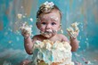 Baby smashing cake. Happy fun. Generate Ai