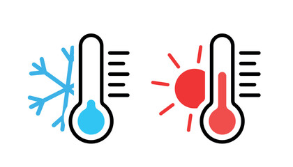 thermometer icon cold and heat, temperature scale symbol, cool and hot weather sign, simple isolated