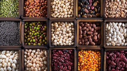Wall Mural - A Variety of Dry Beans. A Healthy Selection of Beans, Legumes, Seeds, and Vegetables. Perfect for Vegetarian Recipes and Mixed Ingredient Dishes