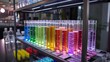 Colorful Test Tubes Lined up on Workspace