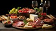 © Gia - A rustic and hearty cheese and charcuterie spread, paired with wine, inviting a sense of warmth and community
