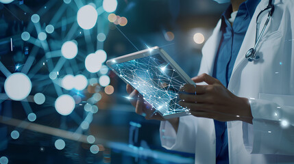 Wall Mural - medical technology, online health, global health network and tourism concept. doctor using digital t