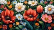  Various Blooming Flowers Including Tulips and Daisies - A Colorful Collection of Botanical Artistry 