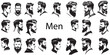 © A B design - Vector set of human men faces for logo barbers, bikers, bussiness