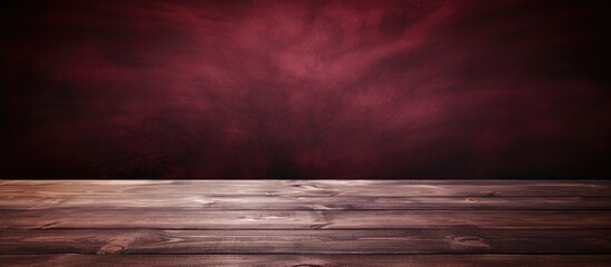 Canvas Print - A hardwood floor beneath a red wall with a backdrop of a natural landscape featuring tints and shades of sky, water, clouds, and horizon