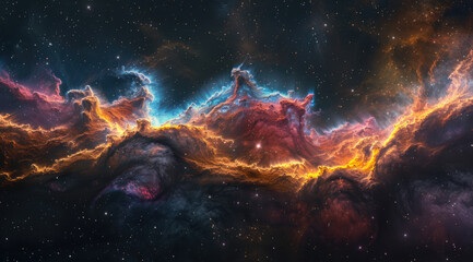 Wall Mural - ethereal cosmic scene with fire-like nebula