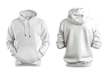 Wall Mural - white hoody, front and back view, design mockup for print cutout png transparent background