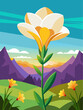 Freesia vector landscape background depicts a picturesque expanse amidst blooming freesia flowers.