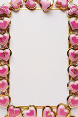 Wall Mural - an exquisite page border featuring heart shaped padlocks in pink and gold around a centered large white rectangular space, Valentineâ€™s Day inspired border, precise lines and exquisite detail, smooth