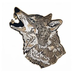 Wall Mural - A drawing of a wolf with its mouth open, embroidery on white background