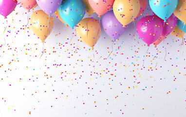 Canvas Print - colorful balloons and confetti hanging off the white surface