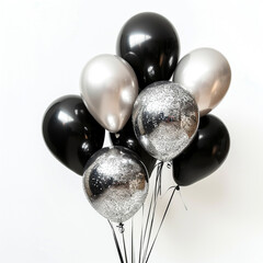 Canvas Print - black and silver balloons with glitter on the balloons, white background