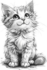 Wall Mural - A black and white drawing of a kitten