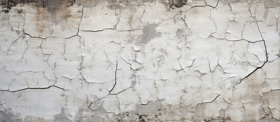 Poster - A detailed shot of a cracked white wall resembling the pattern of tree bark, with a bedrocklike texture. The grey color gives a freezing feel