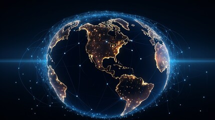 Wall Mural - detailed visualization of north america with dynamic light connections representing global communica