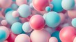 This is a 3D render of countless floating spheres with a harmonious blend of blue and pink hues