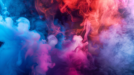 Wall Mural - Dramatic smoke and fog in contrasting vivid red, blue, and purple colors. 